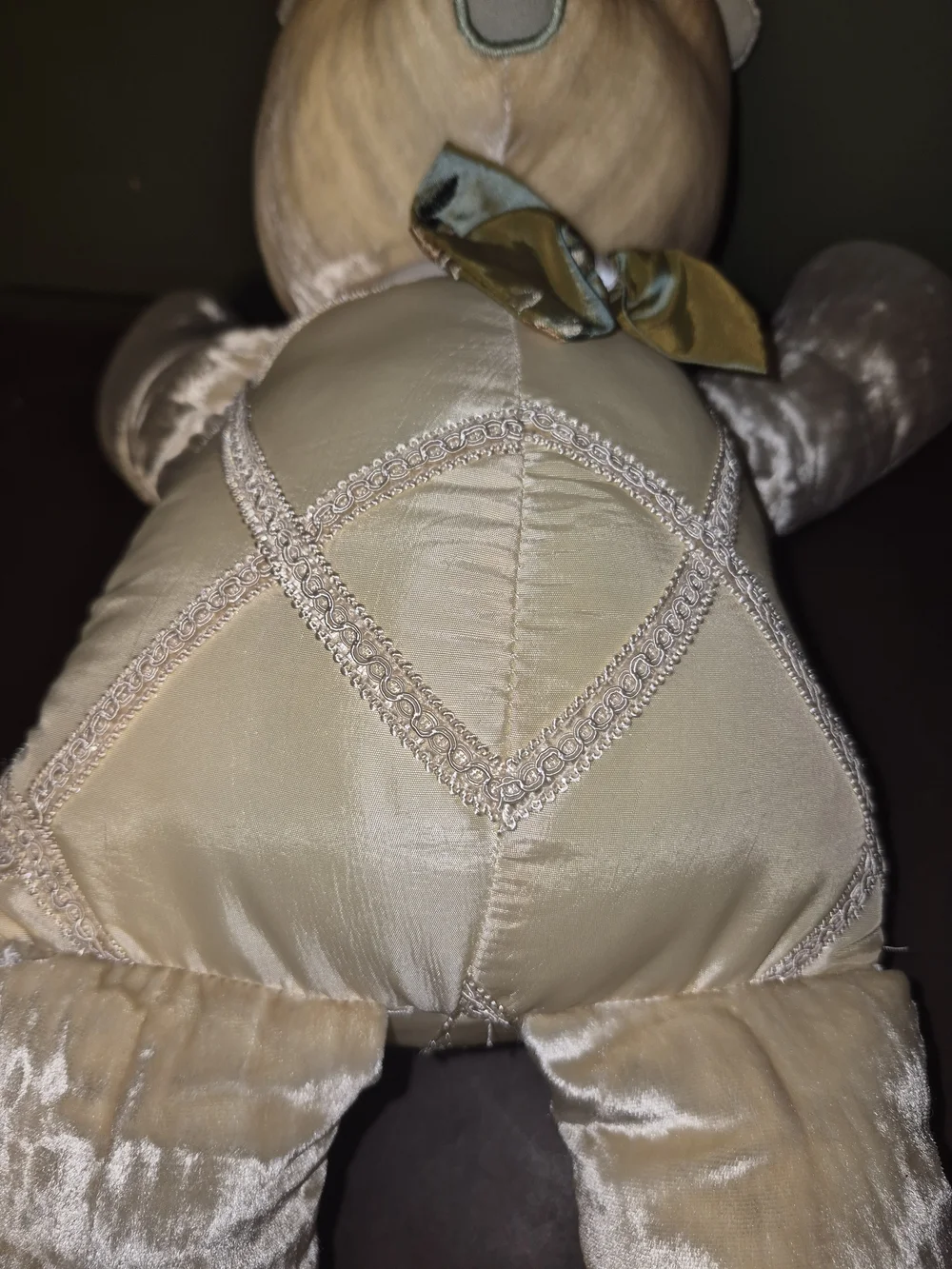 Vintage Green Frog Art Co. 22-Inch Golden Crushed Velvet & Satin Teddy Bear